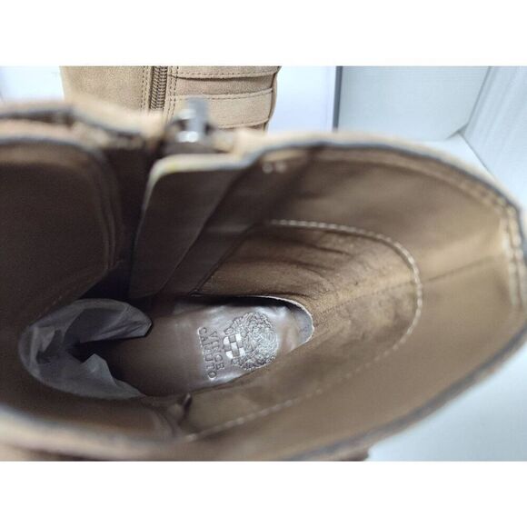 VINCE CAMUTO WOMENS FAWDRY DOUBLE BUCKLE WILD MUSHROOM SUEDE MOTO BOOTS NIB 8.5M - Picture 4 of 12